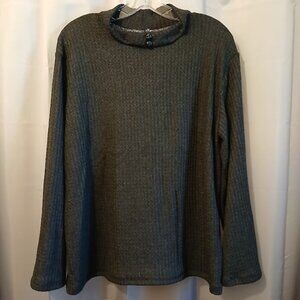 Nwt Mock neck Waffle Crochet Sweater Top Black gray women XXL Long sleeve light